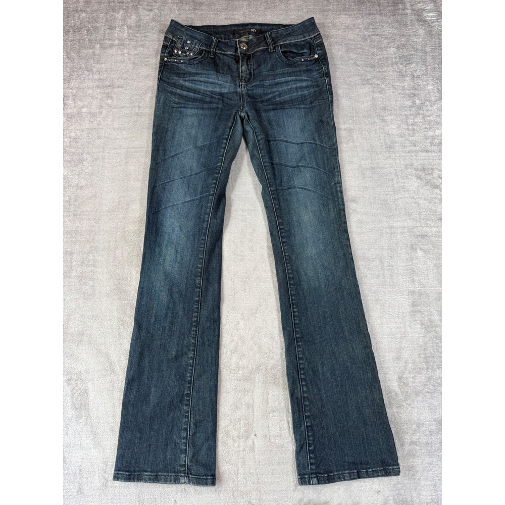 Seductions FD Jeans Women 9 Blue Bootcut Y2K Rhinestone Studded Low Rise McBling